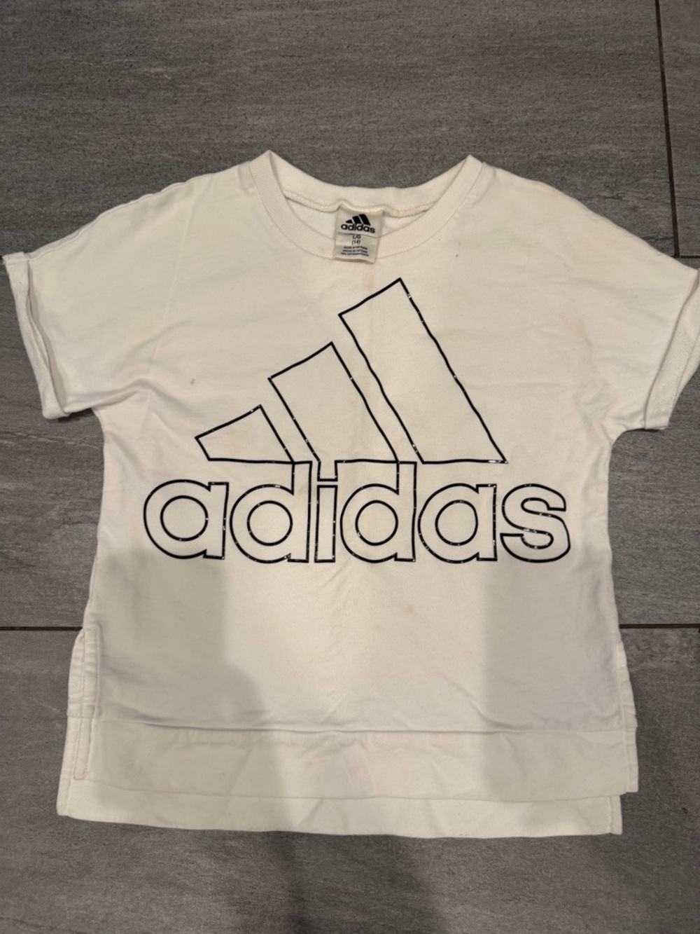 adidas White Kids Tee with Black Outline Logo
